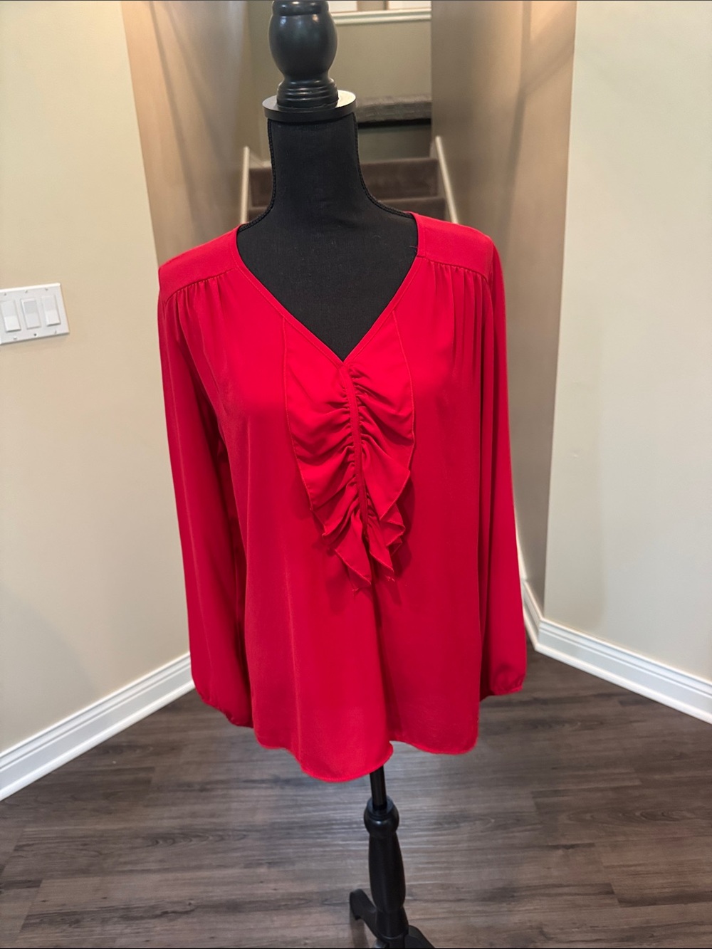 Blue Rain Red Ruffled V-Neck Blouse